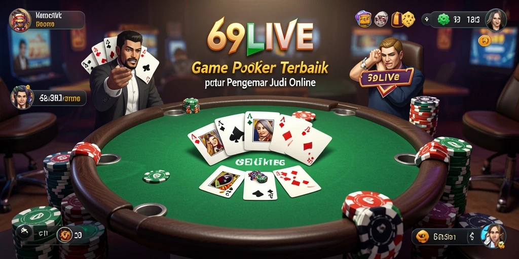 Tampilan gameplay Poker di 69LIVE dengan kartu dan chip yang realistis.