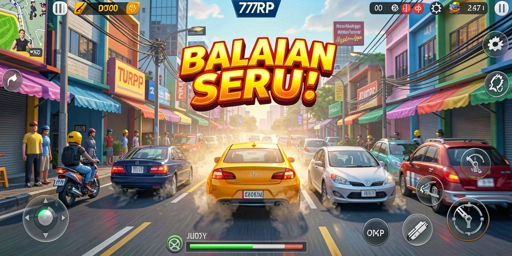 Screenshot gameplay 77RP yang menampilkan balapan seru di jalan.