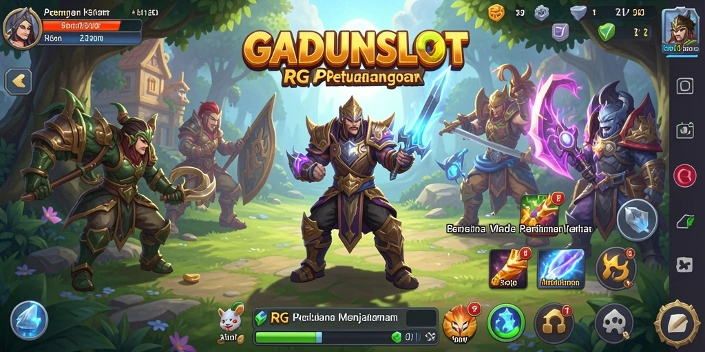 Screenshot GADUNSLOT menampilkan pertempuran seru dalam gameplay RPG.