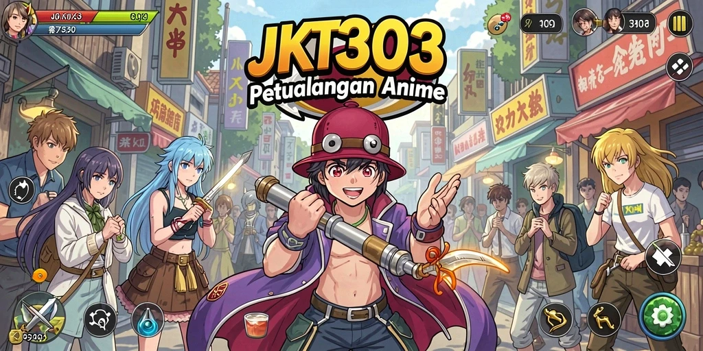 Tampilan gameplay JKT303 dengan karakter Anime yang menarik dan pertarungan yang dinamis.