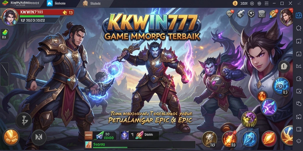 Screenshot gameplay KKWIN777 yang menunjukkan pertempuran epik dan eksplorasi dunia.