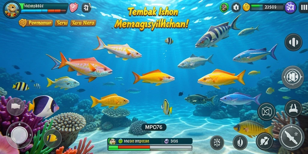 Tampilkan gameplay menarik dalam MPO76 dengan aksi tembak ikan yang seru.