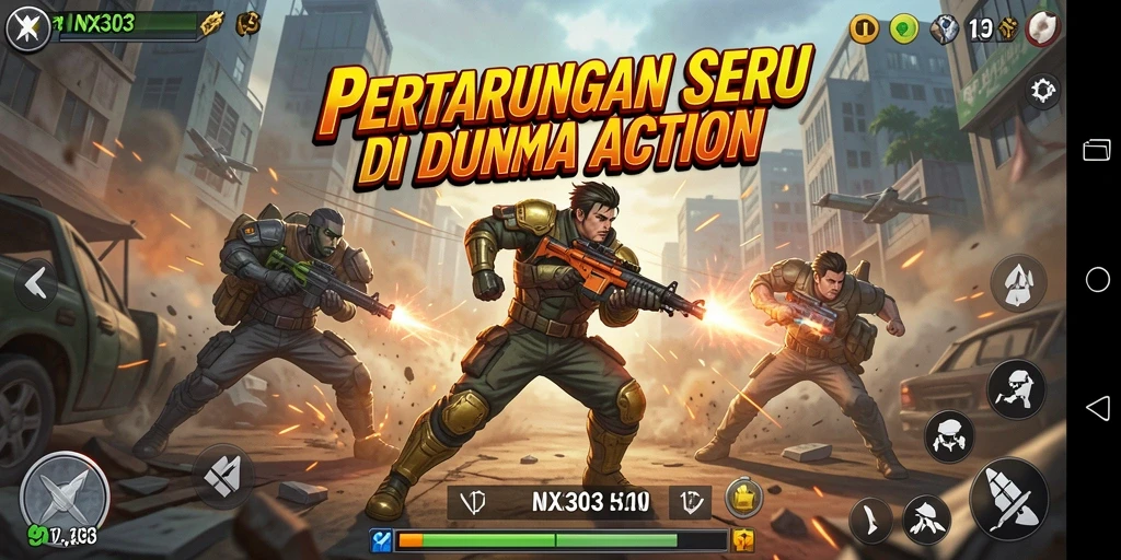 Screenshot gameplay NX303 menampilkan pertarungan seru dan dinamis.
