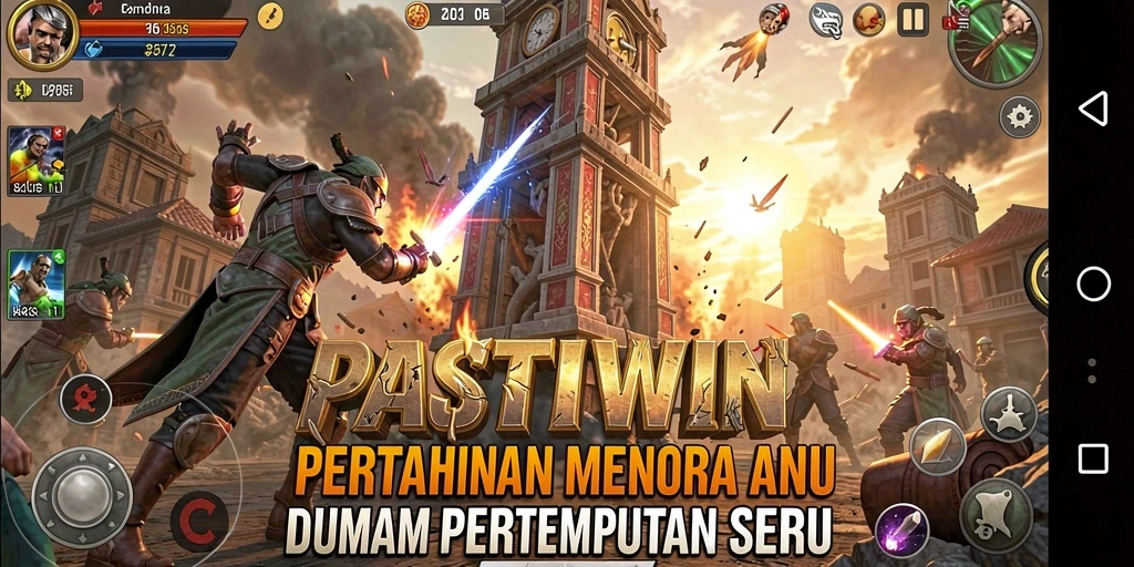 Tampilan gameplay PASTIWIN yang mendebarkan dengan strategi menara.