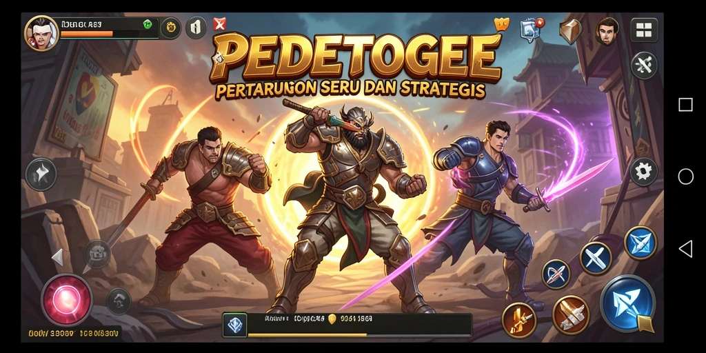Screenshot menunjukkan pertarungan seru di PEDETOGEL dengan karakter unik.