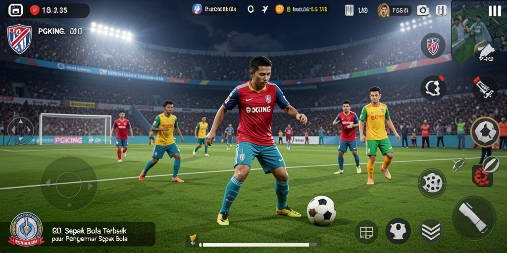 Tampilan gameplay seru di lapangan sepak bola dengan tim favorit.
