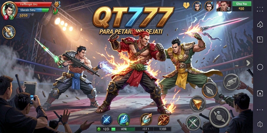 Tampilan pertarungan mendebarkan di QT777, menampilkan aksi karakter yang intens.