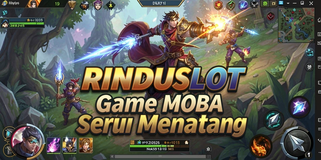 Screenshot RINDUSLOT yang menampilkan aksi gameplay MOBA yang seru.