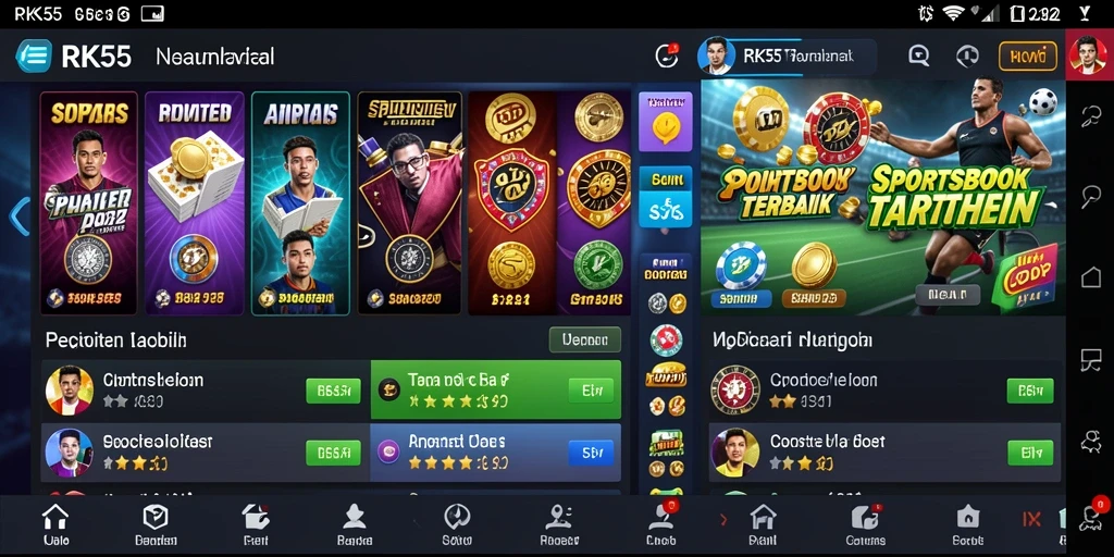 Tampilan gameplay RK55 dengan berbagai opsi taruhan olahraga.