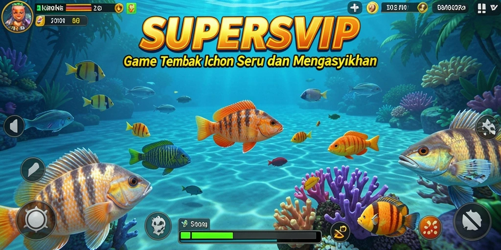 Screenshot SUPERSVIP menampilkan gameplay Tembak Ikan yang mendebarkan.