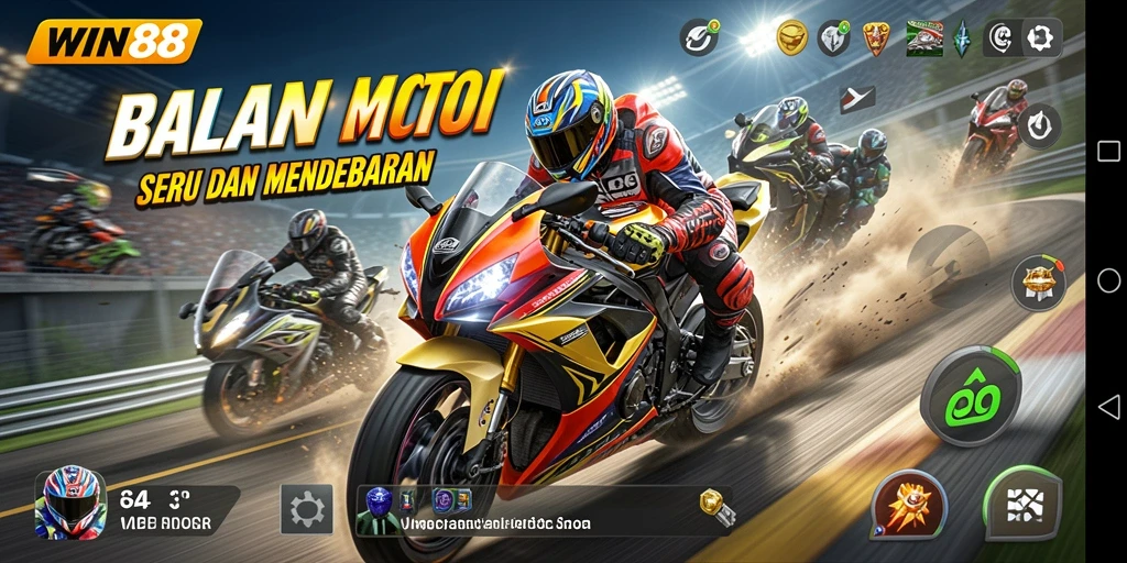 Screenshot gameplay balapan motor yang mendebarkan di WIN88.